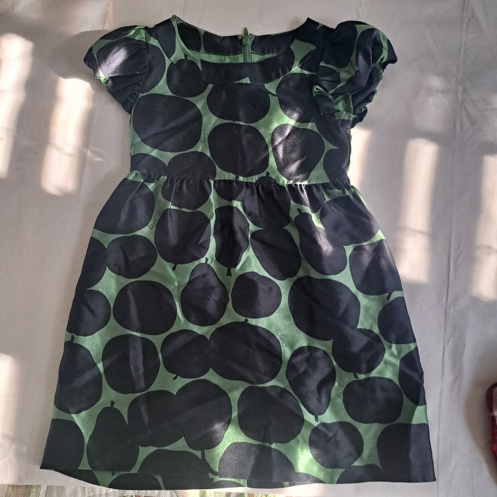 Juicy‎ Couture Girls Green Black Pear Fruit Print Ruffle Sleeve Dress Size 5